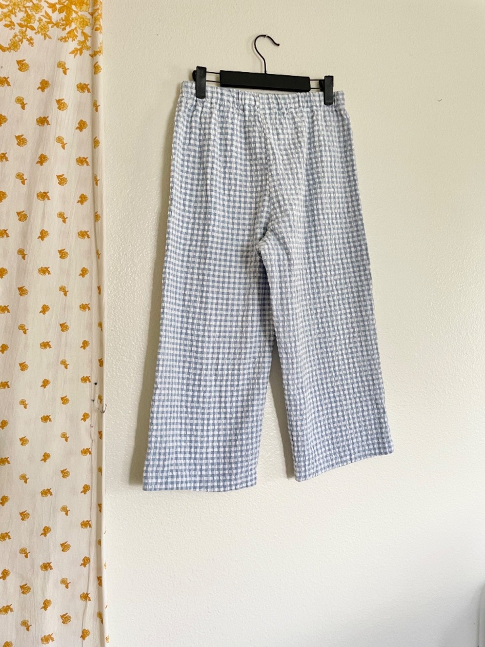 Vintage 80s Blue White Gingham Textured Capri Pants Elastic Waist M - Picture 3 of 5